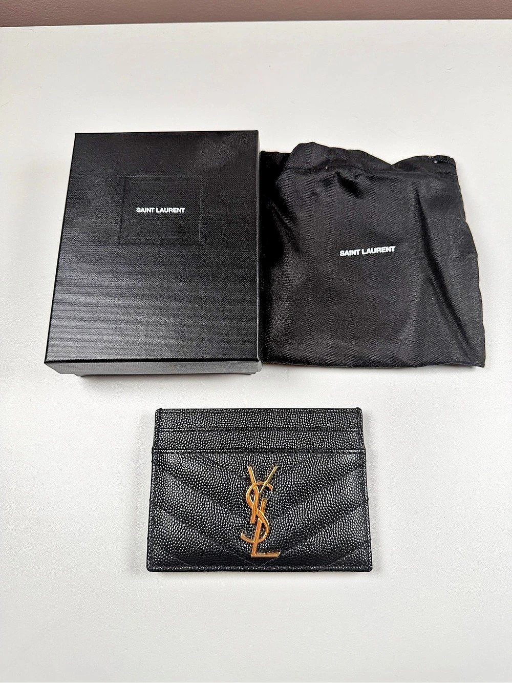 Saint Laurent Cassandre Matelassé Fragments Card Case in Grain de Poudre Leather